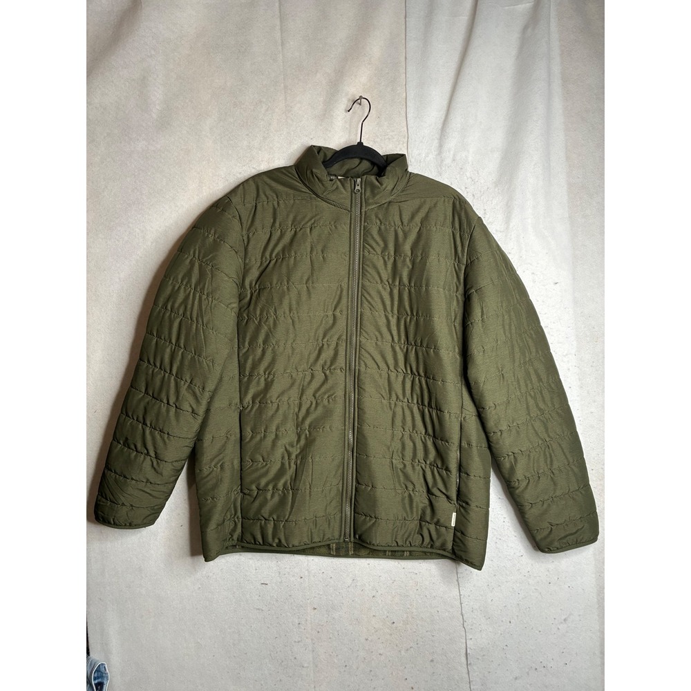 Voyager Mens Olive Green Quilted Puffer Jacket Plaid Fleece Lined XL Full Zip